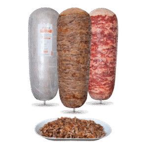 Authentic sliced-style doner kebab skewer made from thinly sliced beef, seasoned with various aromatic spices and grilled to perfection