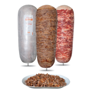 Authentic sliced-style doner kebab skewer made from thinly sliced beef, seasoned with various aromatic spices and grilled to perfection